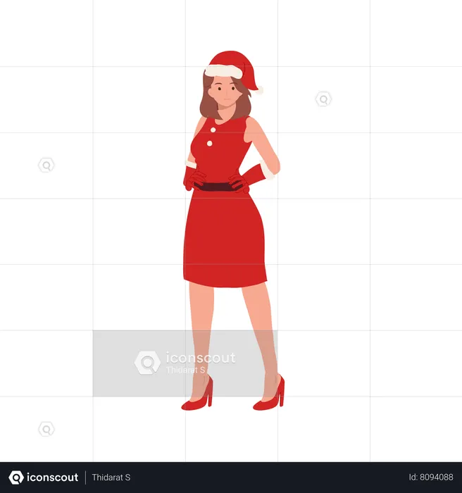 Woman in Santa Claus Costume and giving standing pose  Illustration