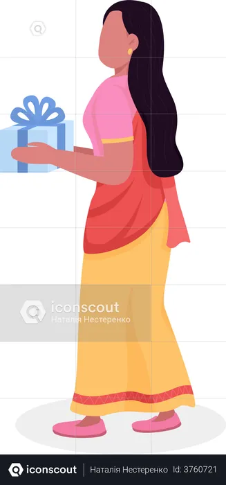 Woman in sari giving gift  Illustration