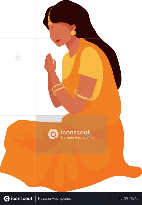 Woman in sari praying  Illustration