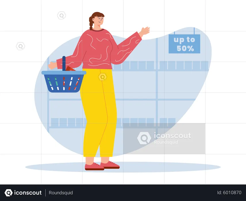 Woman in Shopping market  Illustration