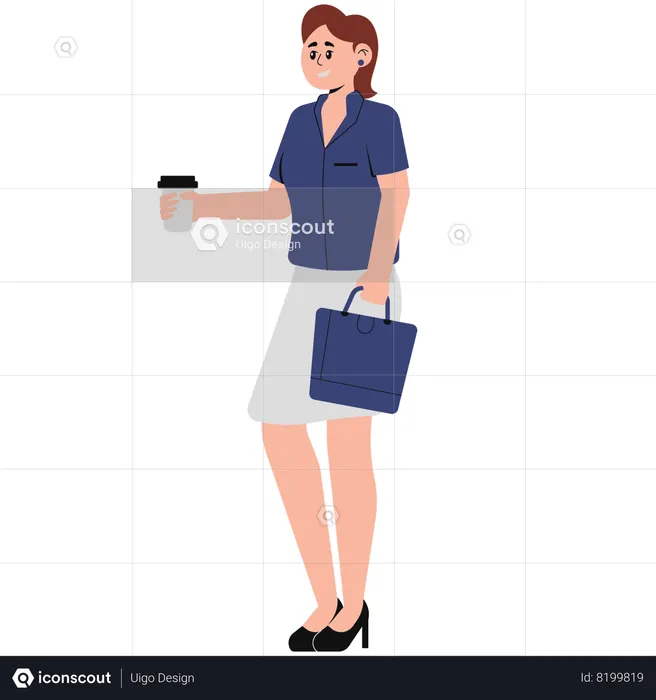 Woman in Short Sleeve Shirt and Short Skirt Outfit  Illustration