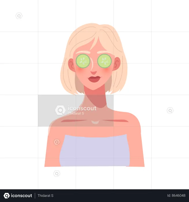 Woman in Spa Day with Cucumber Treatment  Illustration