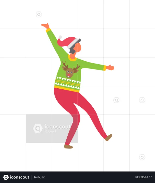 Woman in Sweater Reindeer Dressed in Pink Trousers  Illustration