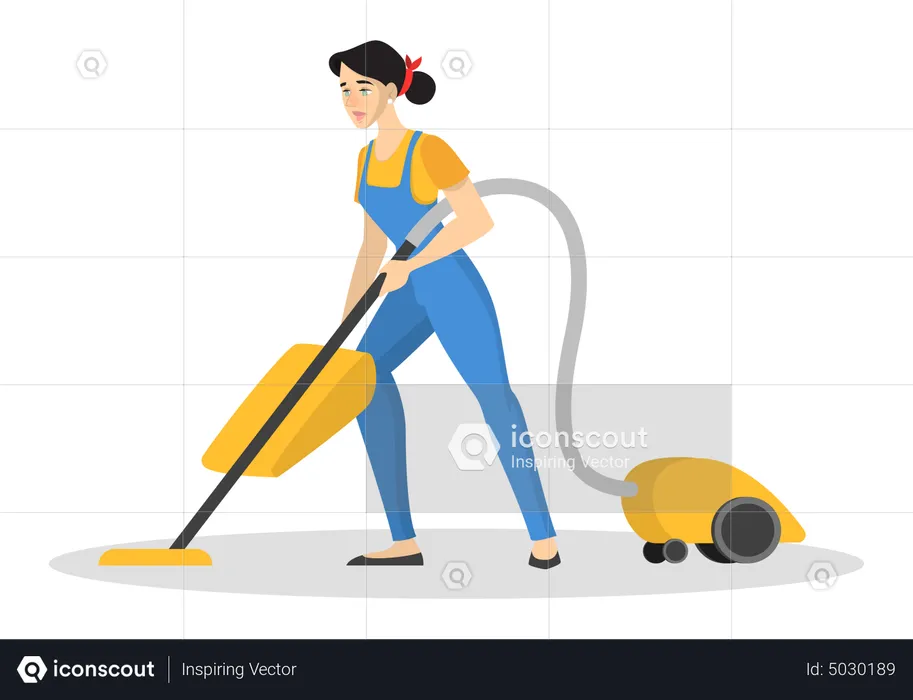Woman in the uniform cleaning floor using vacuum cleaner  Illustration