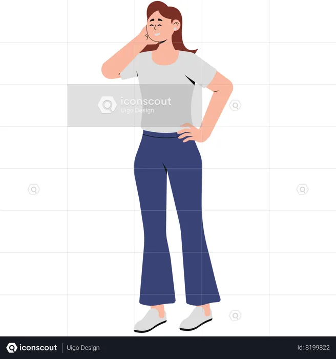 Woman in Tight Short Top and Cut Jeans Outfit  Illustration