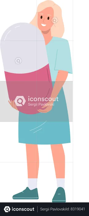 Woman in uniform carrying capsule  Illustration