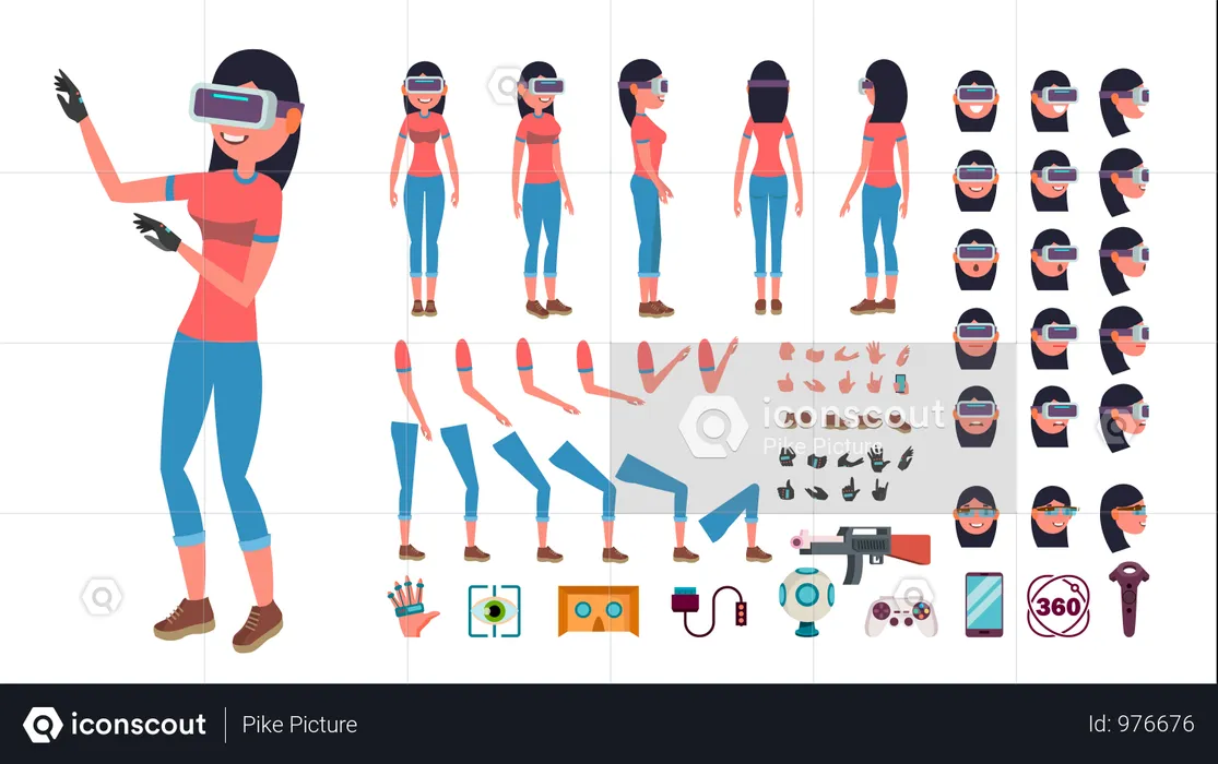 Woman In Virtual Reality Headset Different Parts Used For Animation  Illustration