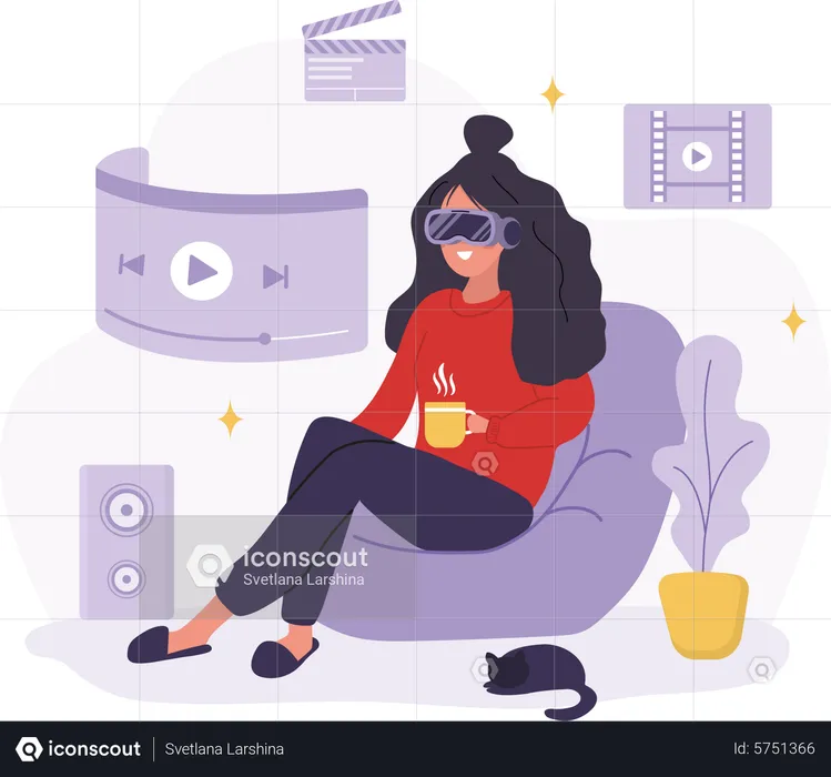 Woman in VR glasses watching TV  Illustration