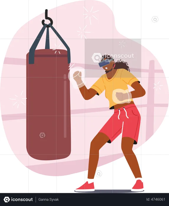 Woman in Vr Goggles doing boxing practice  Illustration
