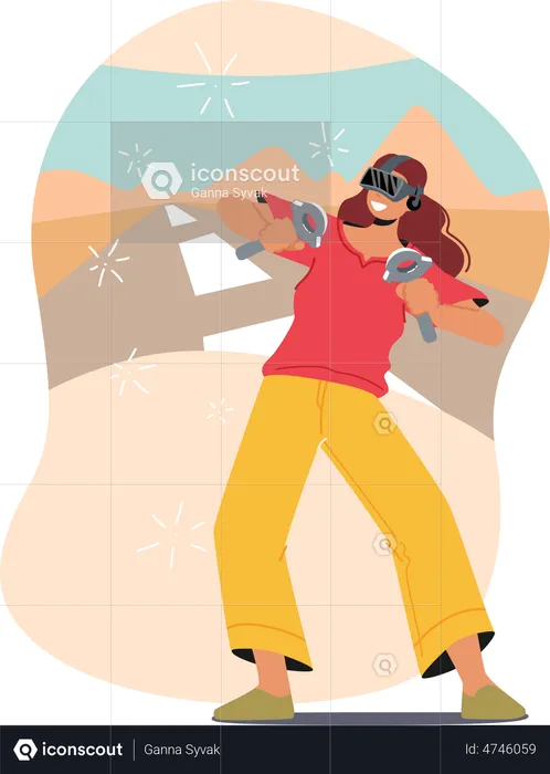 Woman in Vr Headset playing game  Illustration