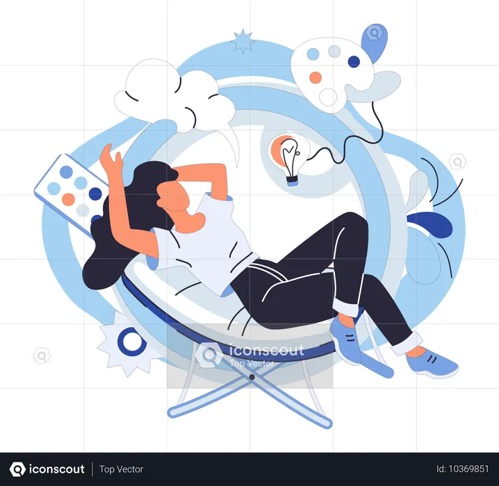 Woman indulged in creative thinking  Illustration