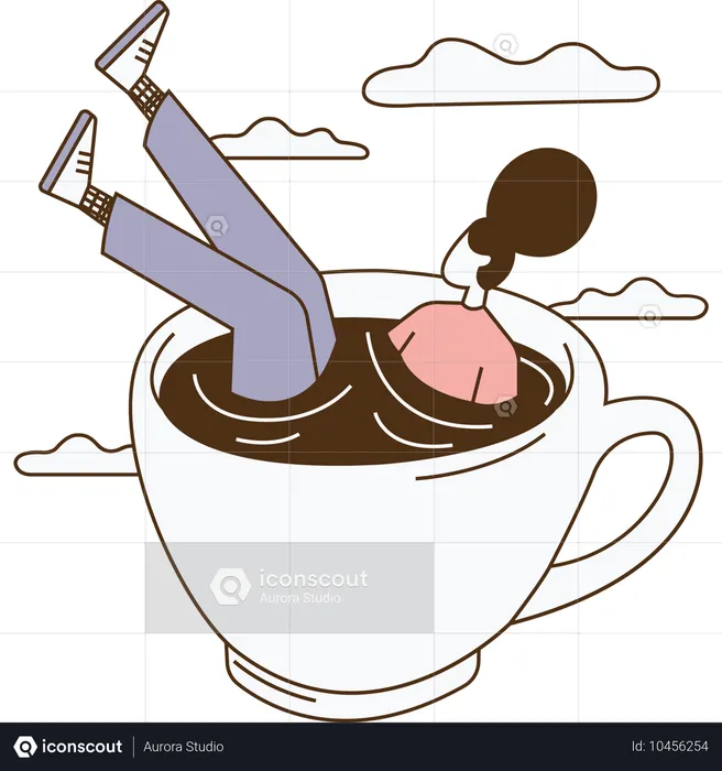 Woman indulged in hot coffee  Illustration