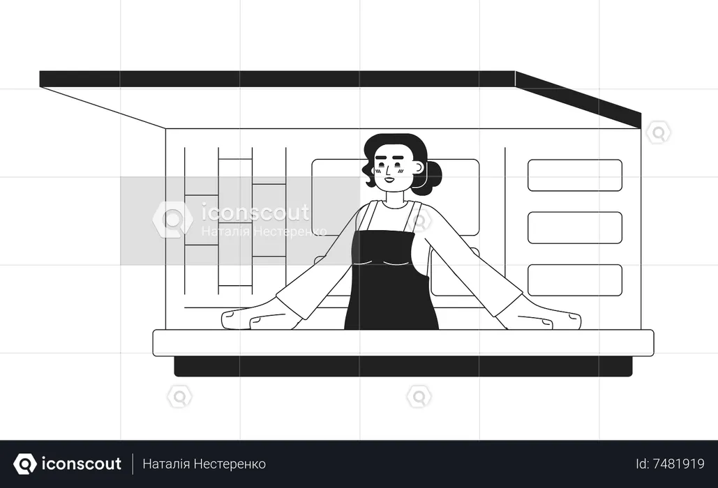 Woman inside food track  Illustration