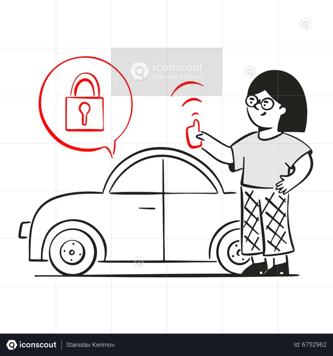 Woman installed security car alarm system  Illustration