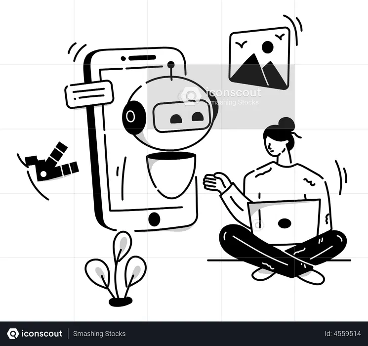 Woman interacting with chatbot  Illustration