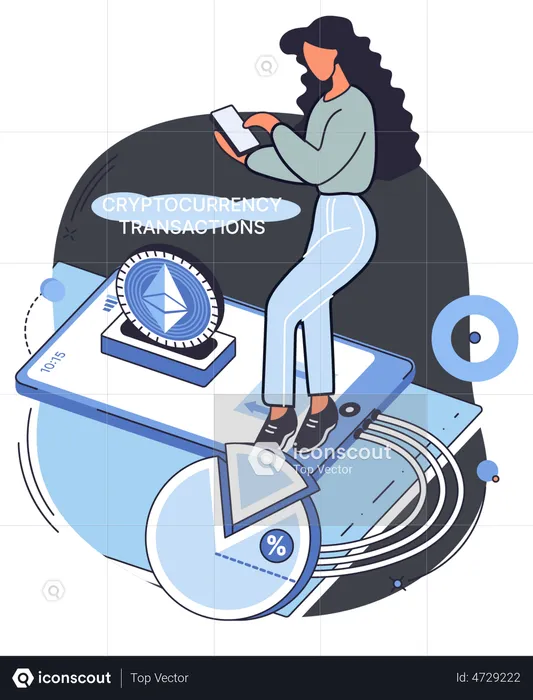 Woman investing in cryptocurrency via mobile app  Illustration