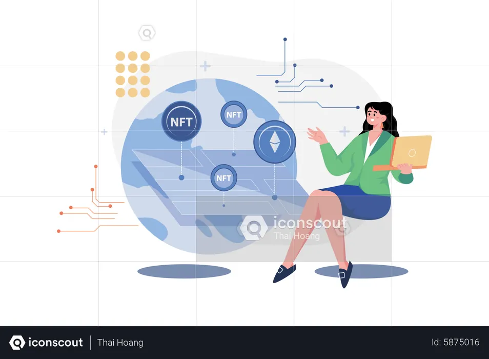 Woman investing in NFT  Illustration