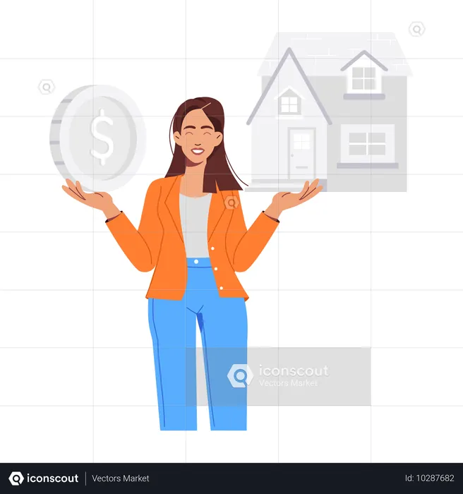 Woman investing in property  Illustration