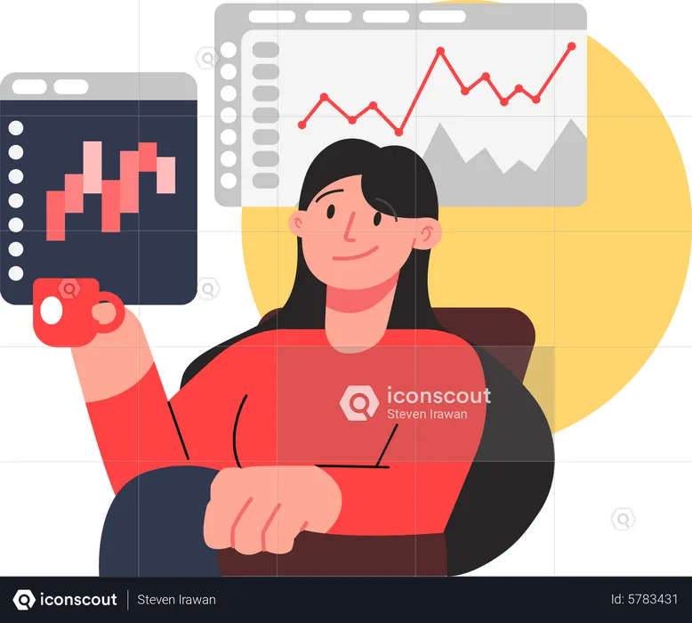 Woman investing in stock market  Illustration