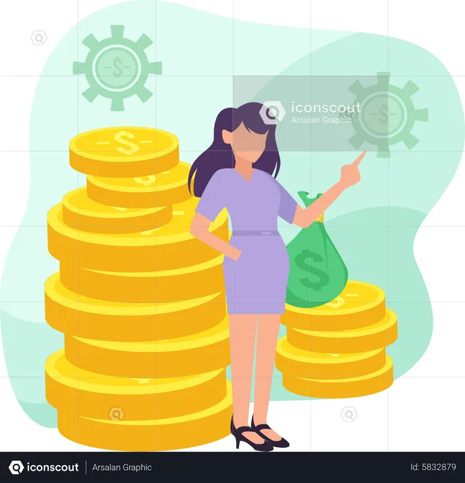 Woman investing money  Illustration