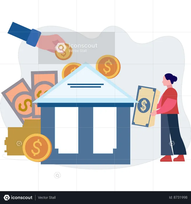 Woman investing money in bank for business  Illustration