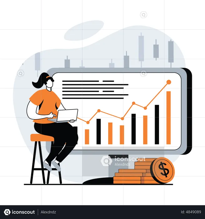 Woman investing money in stock market  Illustration