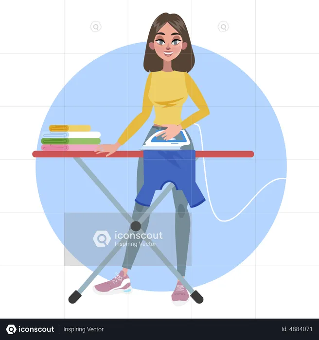 Woman iron clothes on ironing board  Illustration