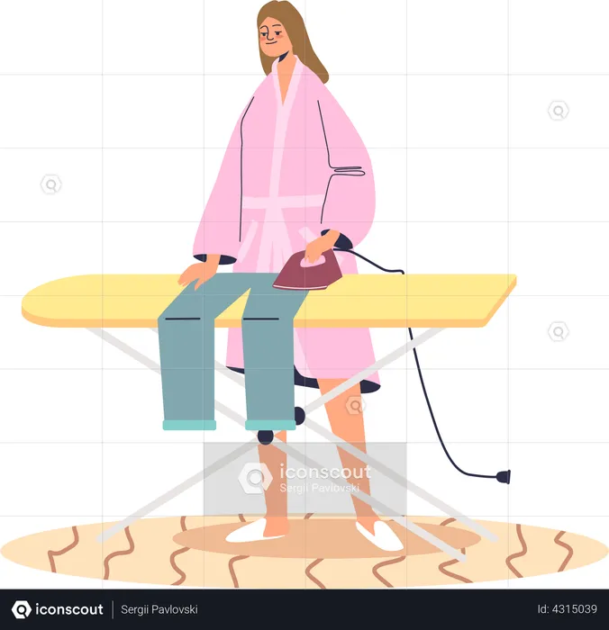 Woman ironing clothes after wash  Illustration