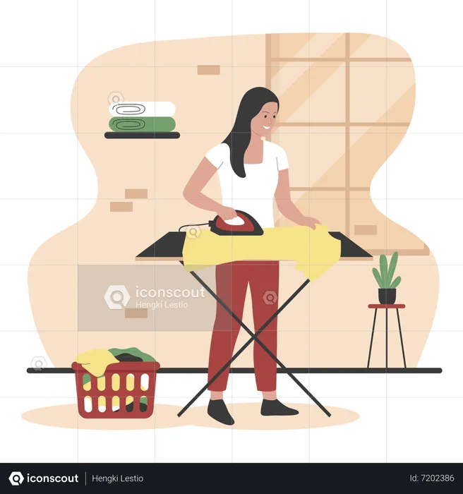 Woman Ironing Shirt  Illustration
