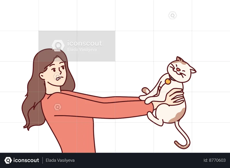 Woman is allergic to kitten  Illustration