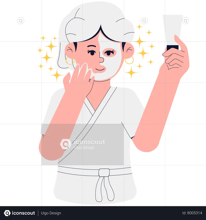 Woman is applying facial treatment mask  Illustration