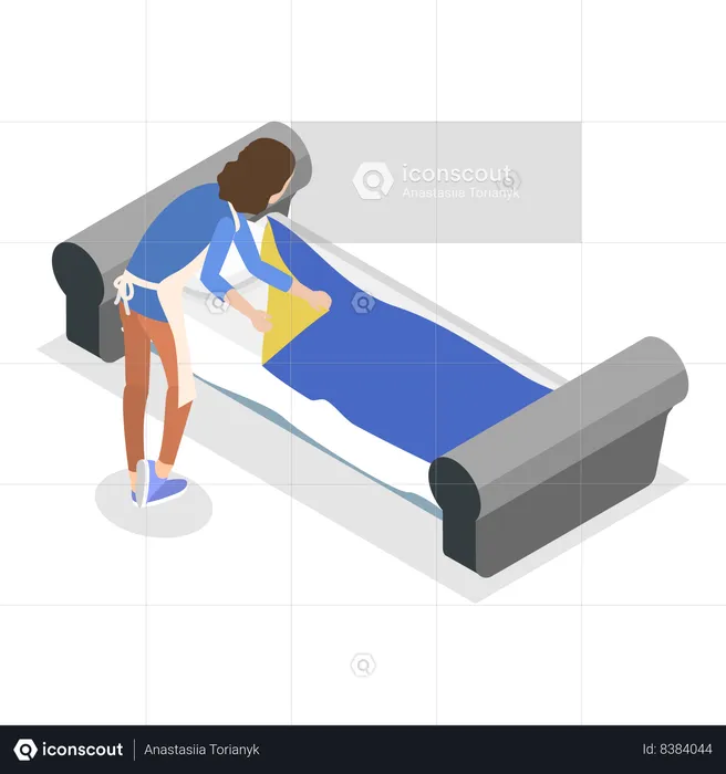 Woman is arranging sofa cloth  Illustration