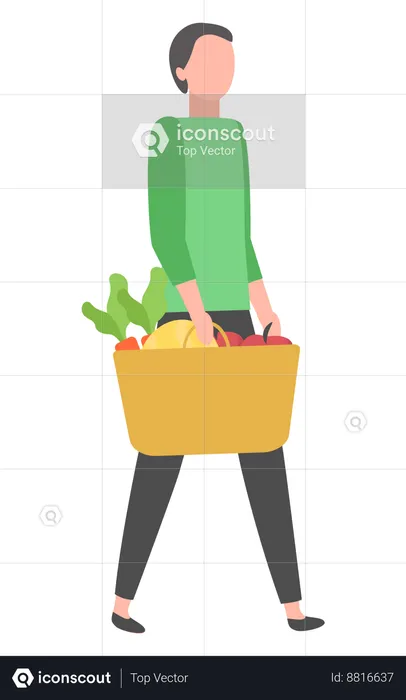 Woman is carrying vegetable basket  Illustration
