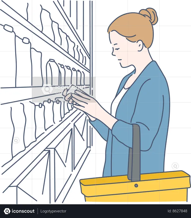 Woman is checking products in supermarket  Illustration