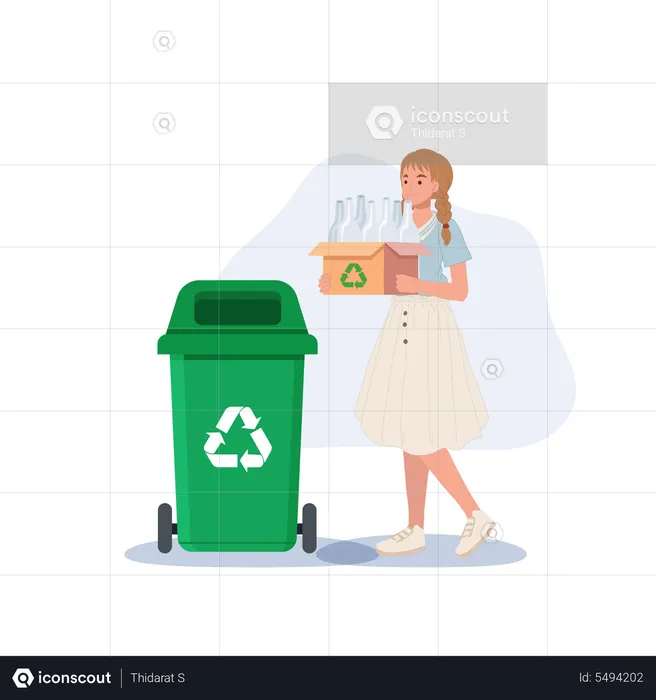 Woman is collected bottles for recycling  Illustration
