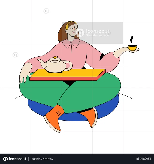 Woman Is Conducting A Tea Ceremony  Illustration