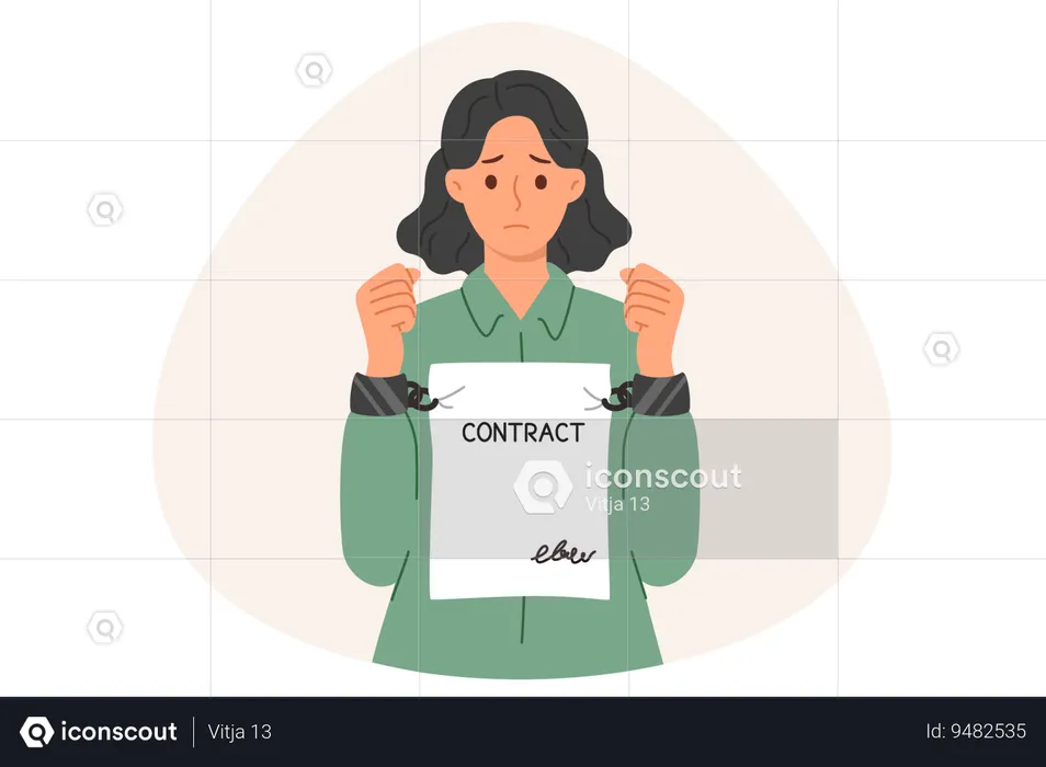 Woman is constrained by strict contract prohibiting change in field of activity  Illustration
