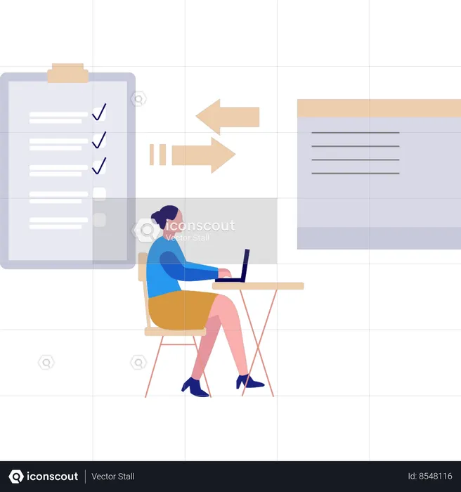Woman is converting check list into document file  Illustration