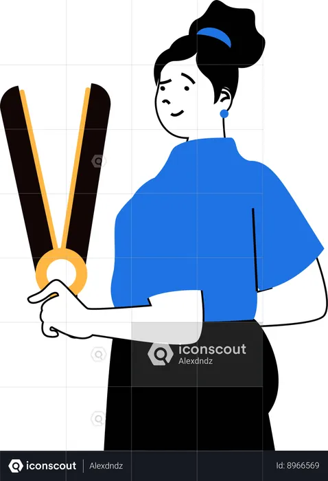 Woman is cutting hair with scissors  Illustration