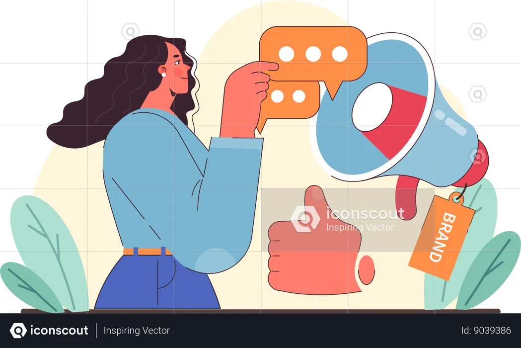 Woman is doing brand announcement  Illustration