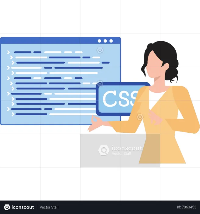 Woman is doing CSS programming  Illustration