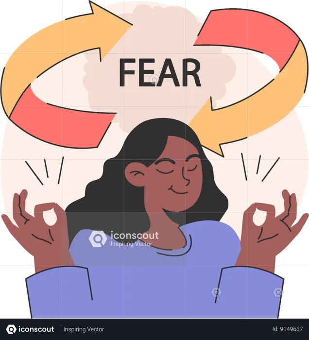 Woman is doing meditation to escape from fear  Illustration