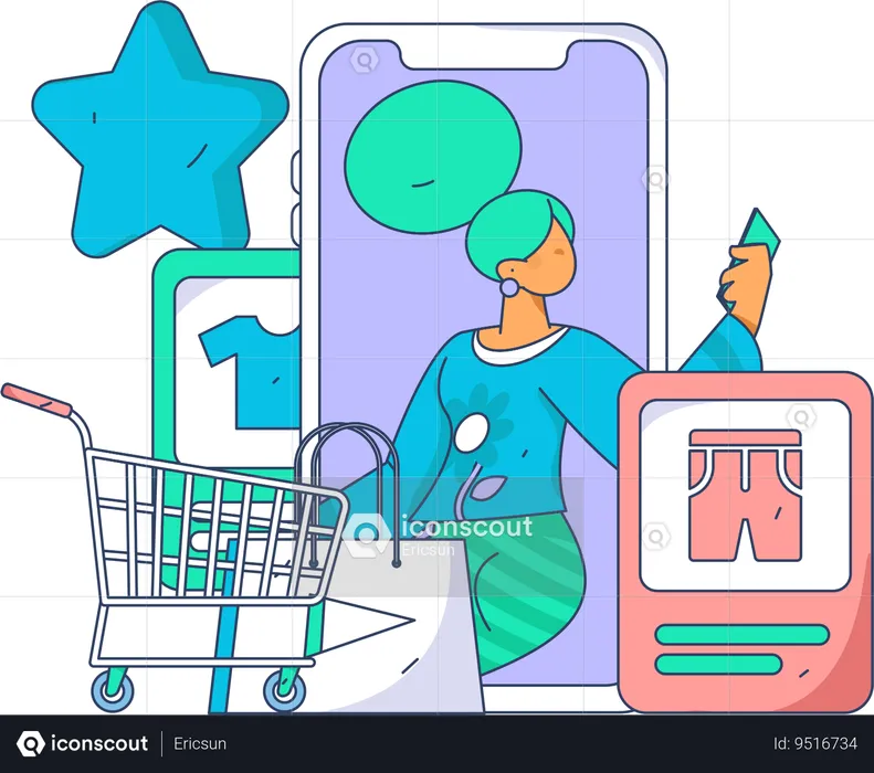 Woman is doing online clothes shopping  Illustration