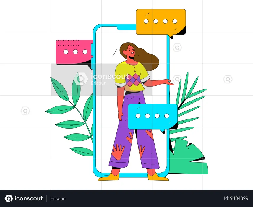 Woman is doing online communication  Illustration