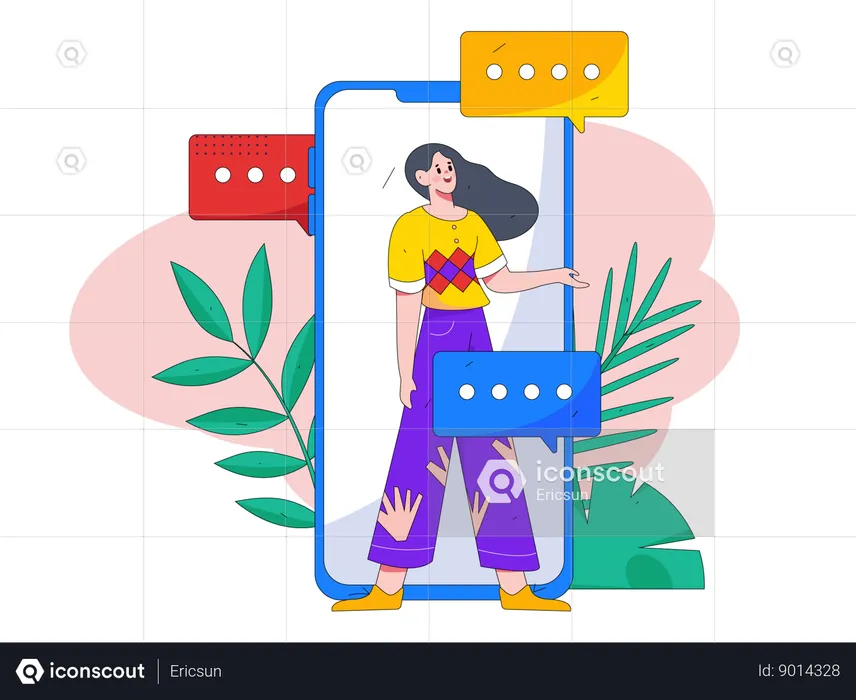 Woman is doing online communication  Illustration