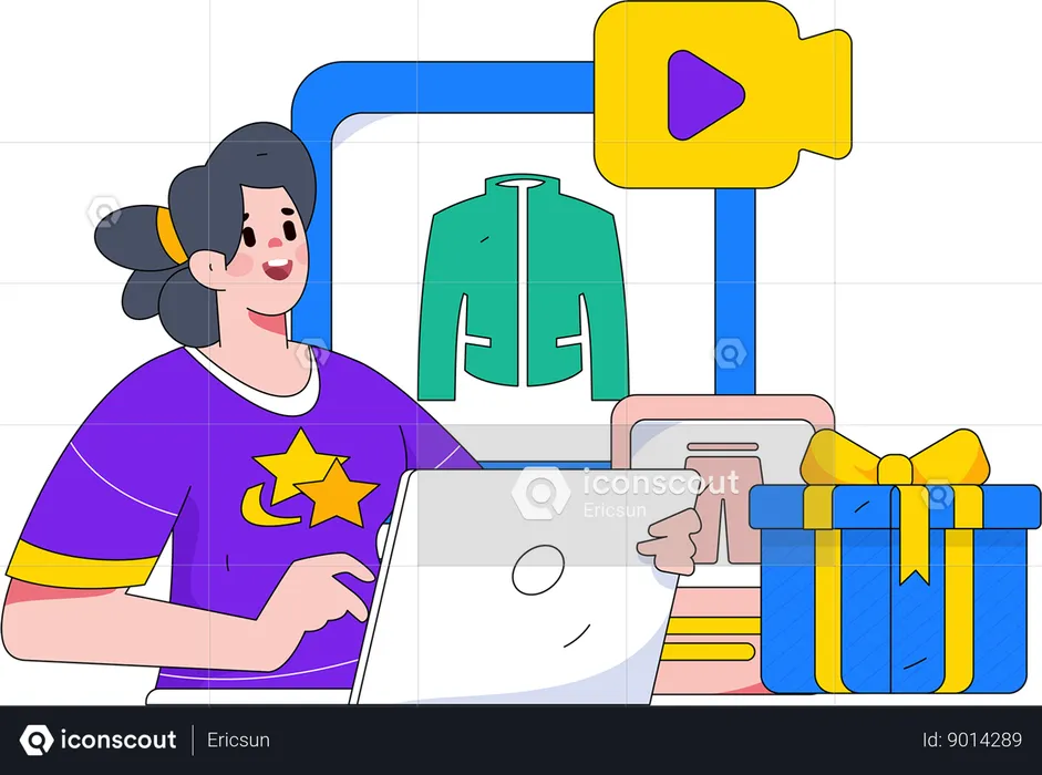 Woman is doing online shopping  Illustration