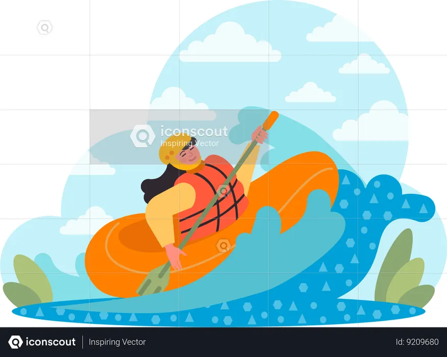 Woman is doing rafting  Illustration