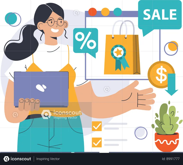 Woman is doing sale shopping  Illustration