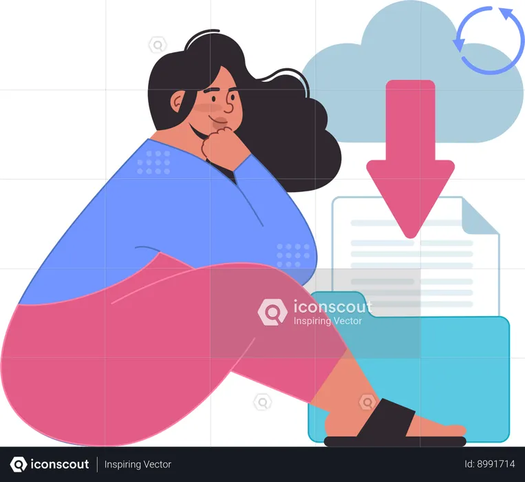 Woman is downloading document  Illustration