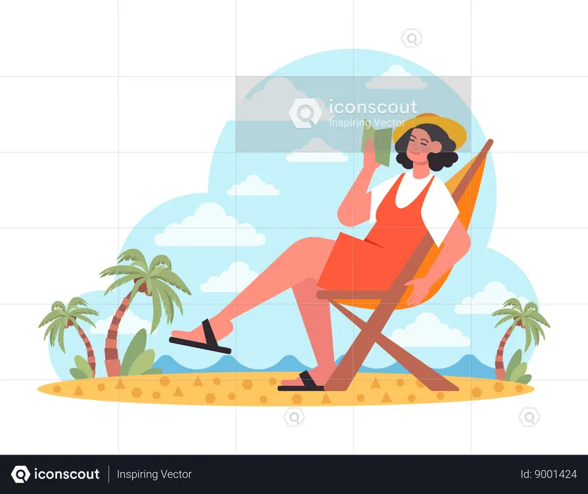 Woman is enjoying beach leisure  Illustration